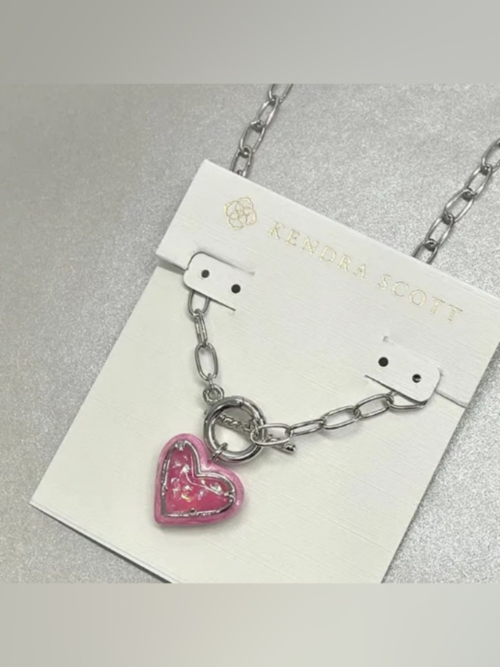 Kendra Scott Silver Chain Necklace with Pink Heart Pendant